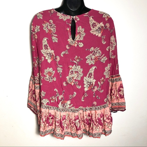 BeachLunchLounge Medium pink bell sleeve boho top - Picture 3 of 5